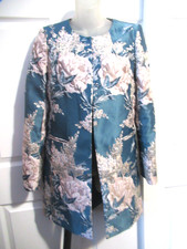 TAHARI Arthur Levine Turquoise Pink Metallic Floral Evening Jacket Size 4 Lined