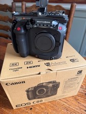 Canon C80 Cinema camera with Bright Tangerine top plate and handle.