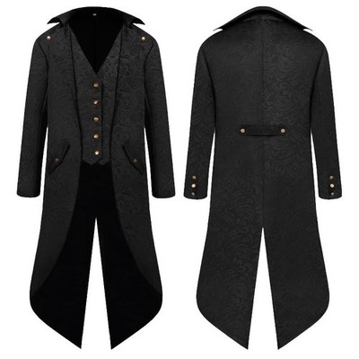 Steampunk Mantel Frack Herren,Mittelalter Kleidung Zauberer Kostüm Piraten Ma...