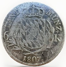German States Bavaria 6 Kreuzer  1807 Maximilian I Joseph KM#686 2.33 1015