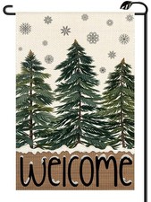 Christmas Trees Welcome Garden Flag 12x18 Inch Vertical Double Sided Winter S...