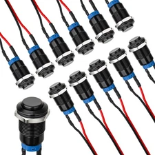 12mm Latching Push Button Switch - Raised Head, Normally Open ON - Off, with Pre