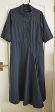Toast Draped Cotton Linen Utility Dress Size 12 Blue Midi Short Sleeves