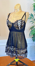 BOUND BOUTIQUE Lencería Seductora Baby-Doll en Negro con Encaje Acentuado Plateado Talla M