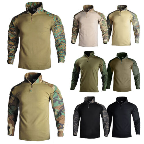 Mens Army-Tactical Military Uniform Airsoft Camo Combat Long Sleeve T-Shirt-Tops - Picture 1 of 21
