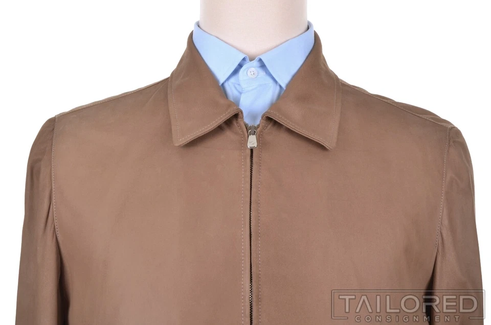 NUEVO CON ETIQUETAS - CESARE ATTOLINI Abrigo Chaqueta Hombre Cuero Gamuza Marrón Sólido - EU 50/MEDIANO Foto 2 de 4