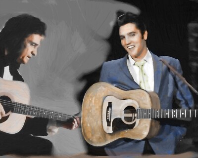 Elvis & Cash Dueling Guitars PaintING  Legend Mousepad Computer Mouse Pad  7 x 9