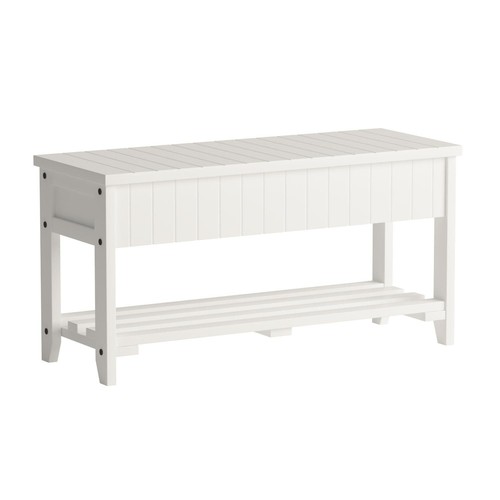 Roundhill Quality Solid Wood Shoe Bench with Storage, White for sale