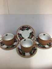 INTERNATIONAL TABLEWORKS Geranium STONEWARE 83 VTG 4 SAUCERS & 2 Cups Timberlake