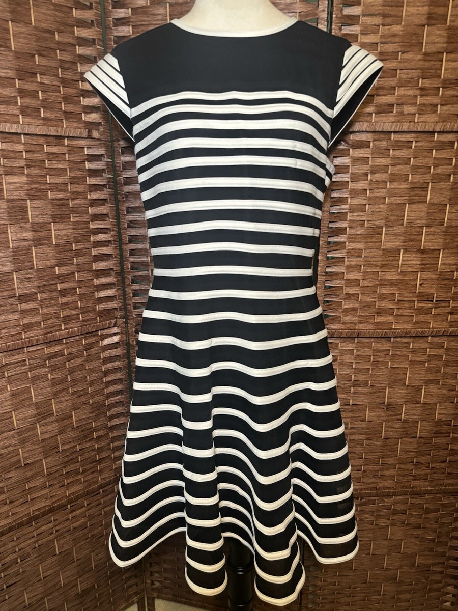 betsy and adam black and white dress & 12 Ribbed Short Dress Cocktail Business Evening fitted bodice