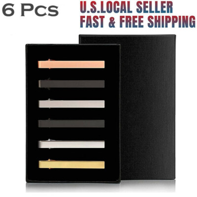 6 Pack Tie Clips for Men Elegant Metal Necktie Tie Bar Pinch Clasp Wedding Party