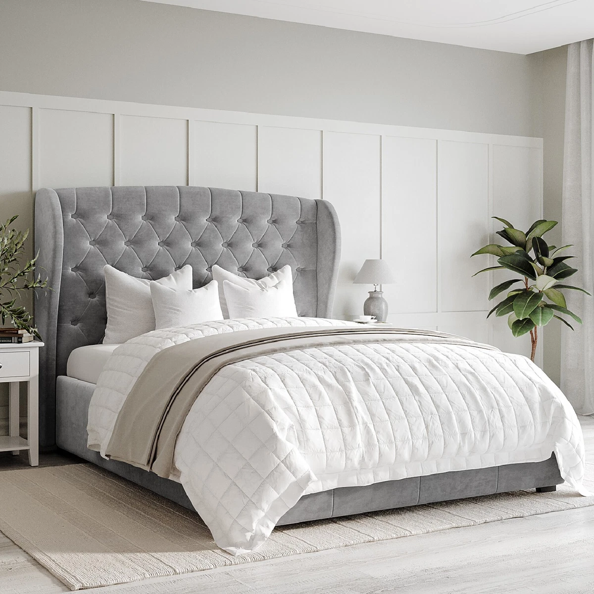 Charcoal velvet headboard online