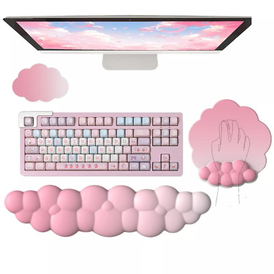 Cloud Wrist Rest Keyboard Pink Mouse Pad Set with Wrist Rest Ergonomic Wrist ...
