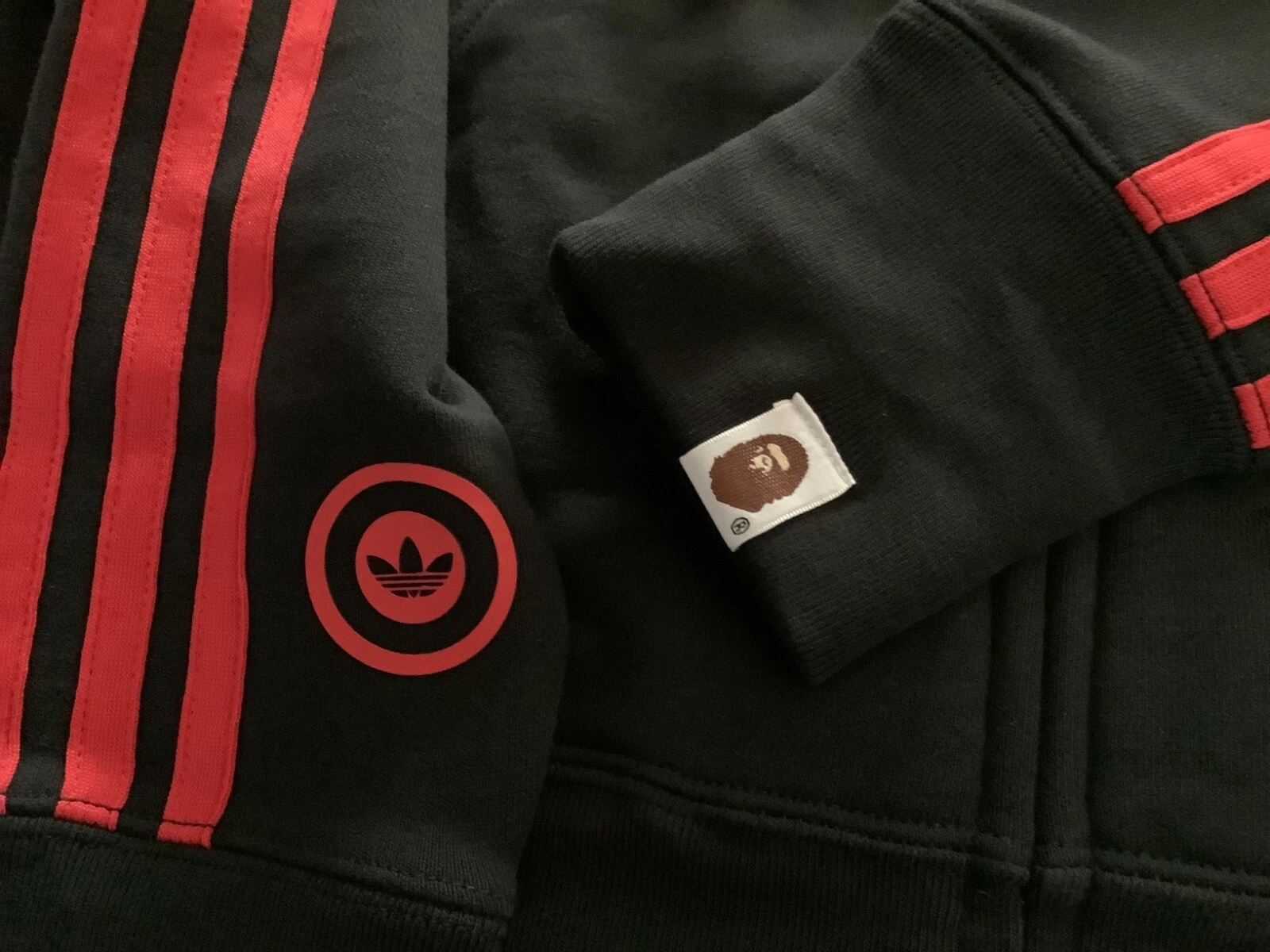 A BATHING APE (BAPE) Autentica felpa con cappuccio full zip a bathing ape bape x adidas shark US S JP M nera nuova