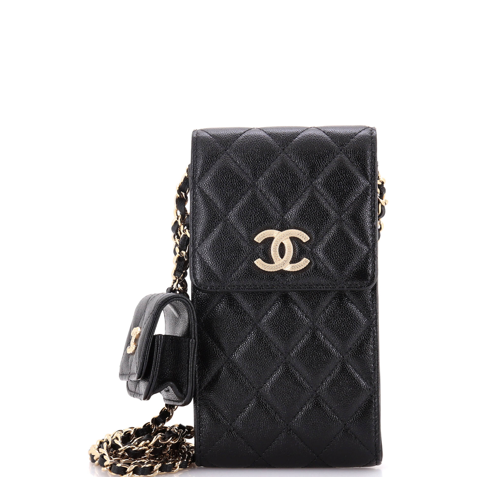Chanel Quilted Textured CC Flap Crossbody Phone Bag with AirPods Pro Case-image