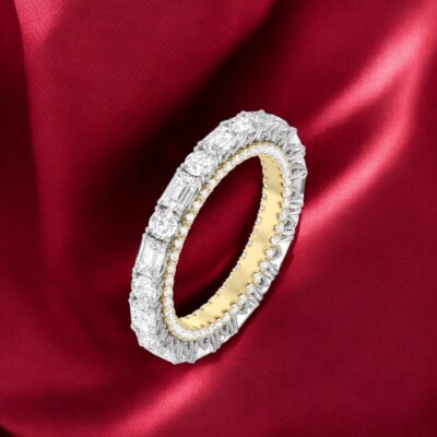 Verlobung Eternity Lab-gez�chteter Diamant Smaragd 4 kt 18 kt Gelbgold Band 2...