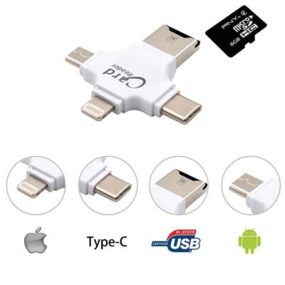 4 in 1 Card Reader Adapter Lightning Micro USB Type-C TF/SD for Iphone Android