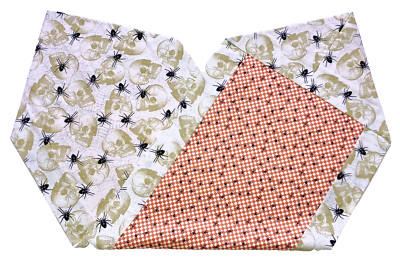 Halloween Holiday Skulls Spiders orange white check Table Runner Centerpiece