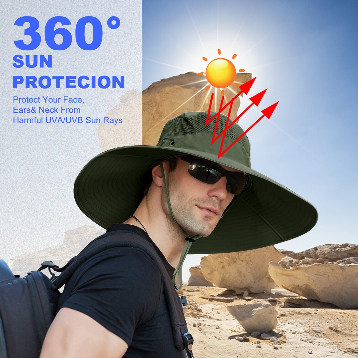 Sun N Sand Wide Brim Safari Hat Adjustable Outdoor Hiking Fishing Sun Hat Wide Brim Sun Hat with Neck Flap, Adjustable Outdoor 50+UPF  main image 2