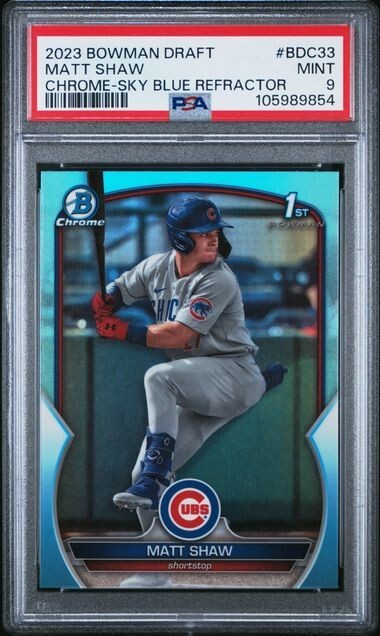 2023 Bowman Draft - Chrome Matt Shaw #BDC-33 Sky Blue Refractor (RC) PSA 9