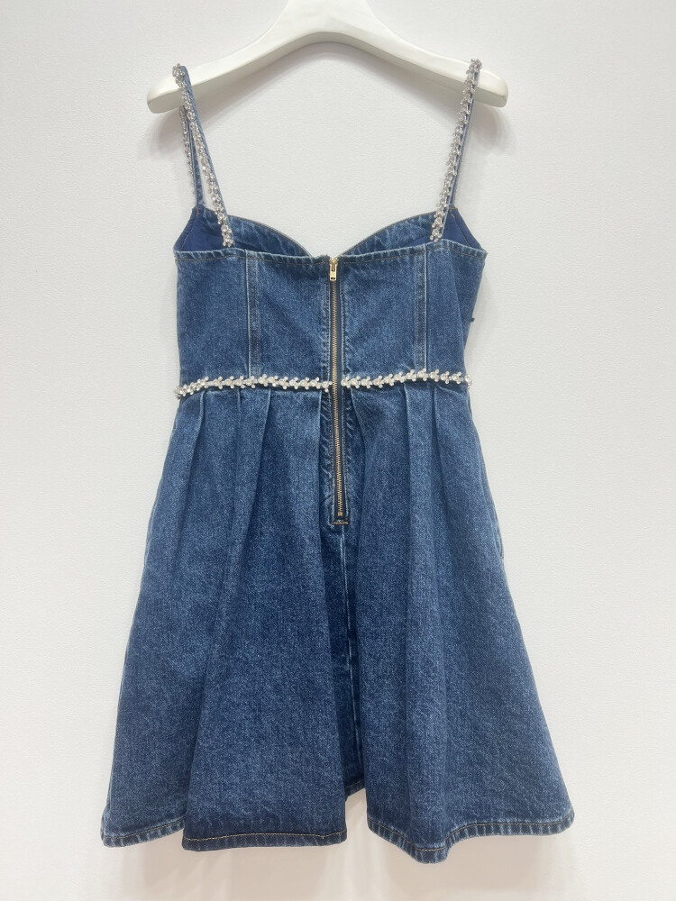 Self-Portrait Rhinestone Slip Dress Backless Denim Mini Dress for Ladies |  eBay