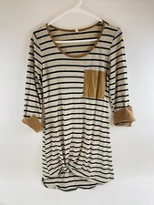 My Beloved Dress Tee Women's Size Small Black Tan Striped Faux Suede Above Knee