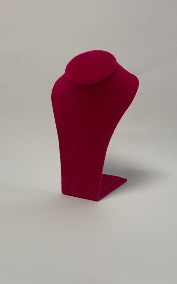 Miniature Jewellery Display Upright Bust (Cerise Pink Suede) Necklace Stand