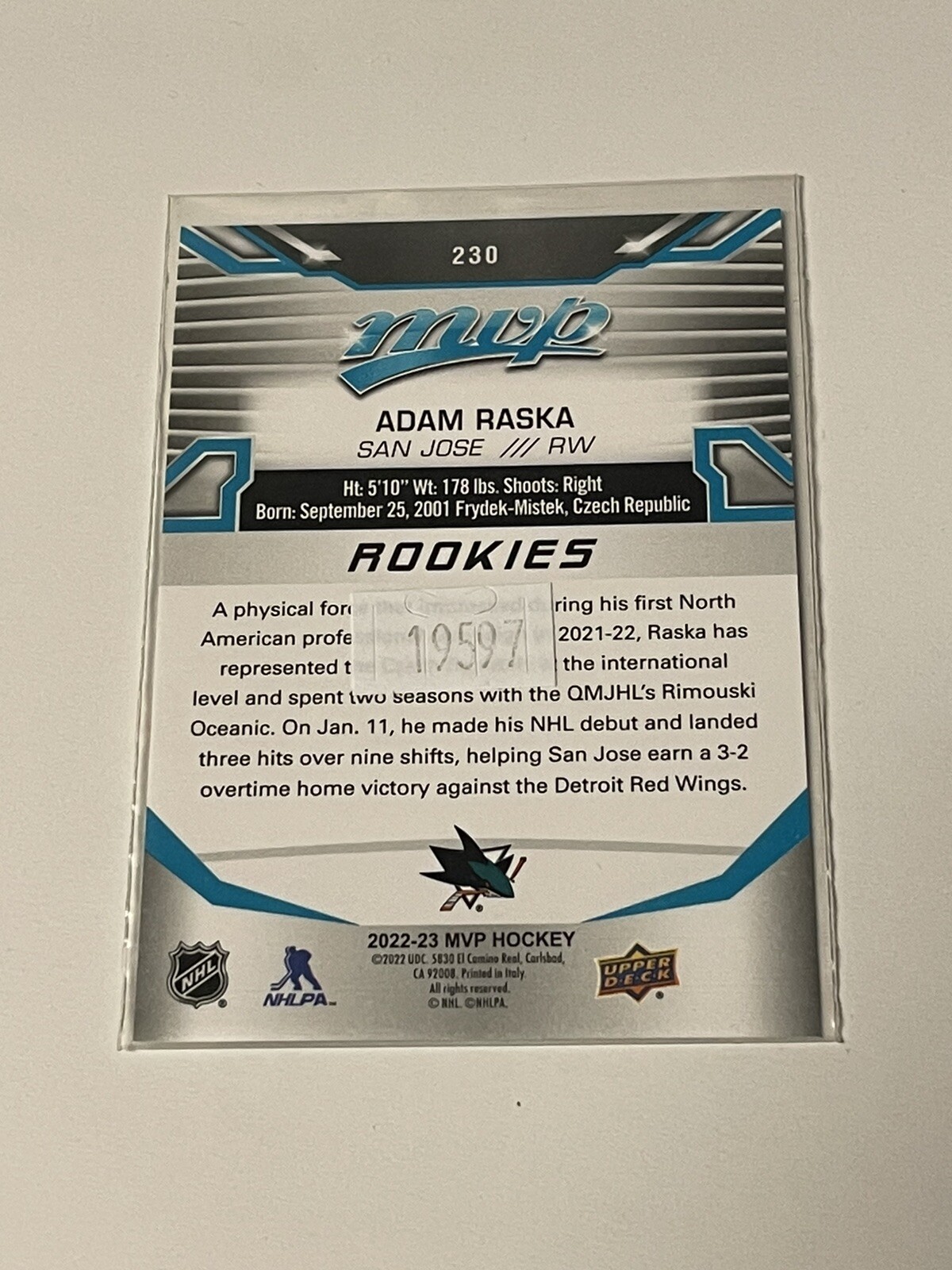 2022-23 Upper Deck MVP #230 Adam Raska **019597 | eBay