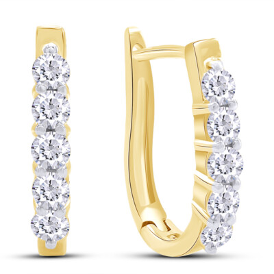 1.50 Ct Hoop Huggies Earrings Round Cut Simulated Diamond 14K Yellow Gold