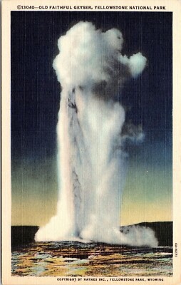 Old Faithful Geyser Yellowstone National Park Wyoming Landmark WB Postcard