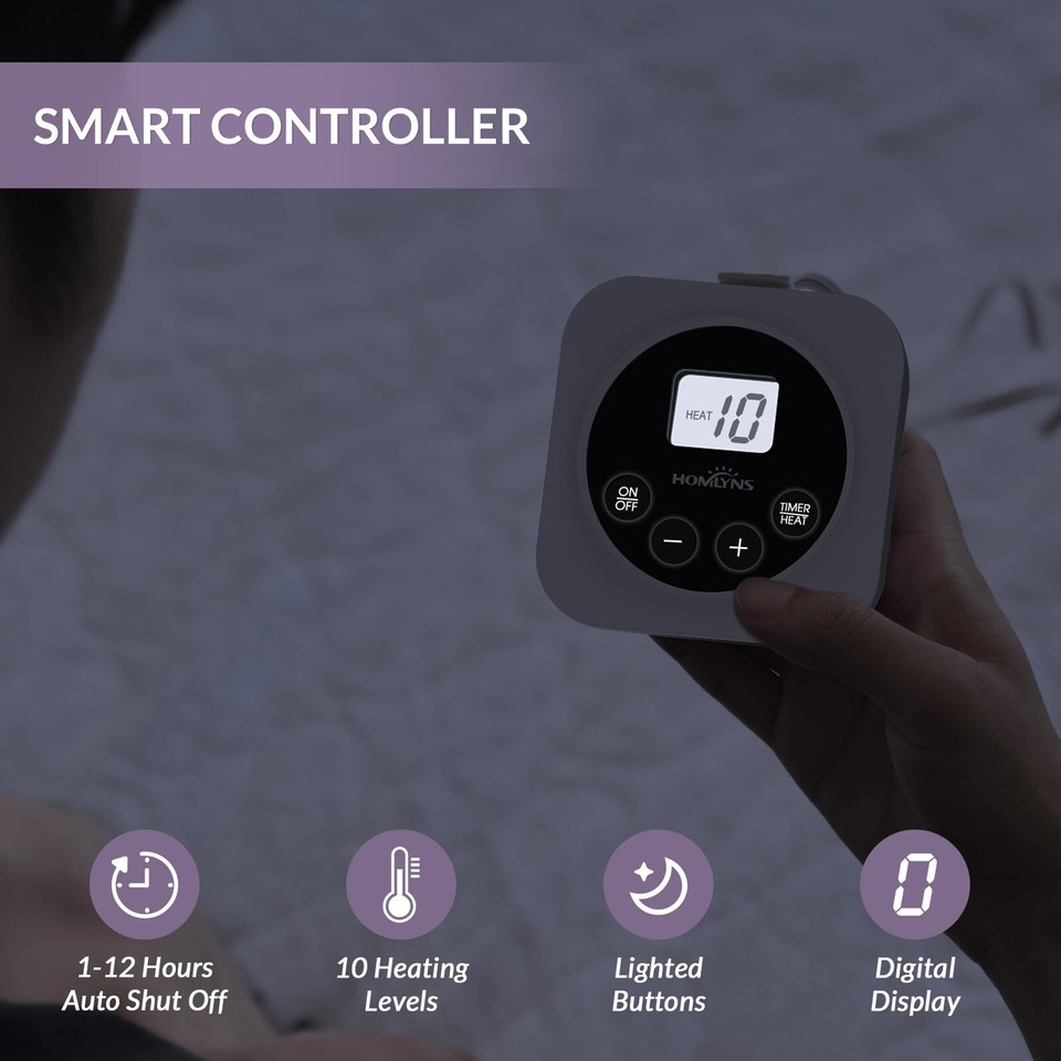 HOMLYNS LuxeHeat Electric Heated Mattress Pad Queen Size Zoned Dual