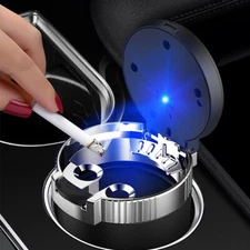 Portable Car Ashtray With Lid Cigarette Cylinder Smokeless Cup Holder LED Light