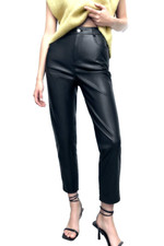Zara Faux Leather High Rise Mom Fit Trousers in Black Size 4