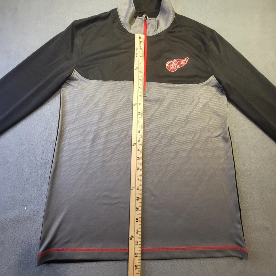 Camisa NHL Red Wings Para Hombres M Gris Negro Pullover Manga Larga Cuarto Cremallera Hockey Foto 4 de 4