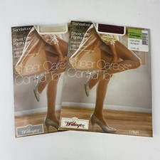 2 VTG Worthington Sheer Caress Pantyhose Control Top Average Port  Bone NEW