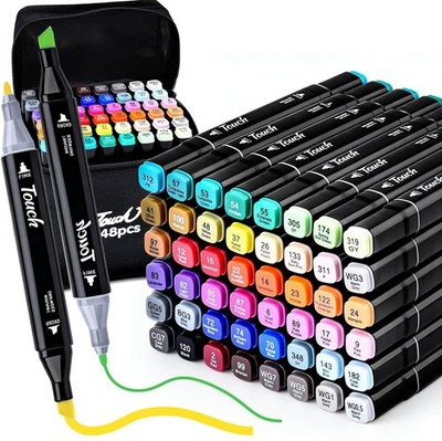 Alcohol Art Markers, 48 Colors Dual Tip Chisel & Fine Coloring Markers, Perma...