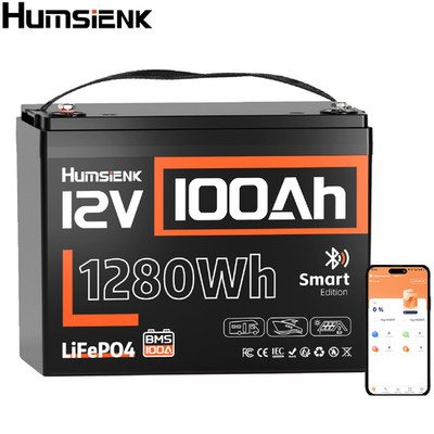 12V 100Ah Bluetooth LiFePO4 Lithium Battery 100A BMS 15000+ Cycles for Yacht RVs