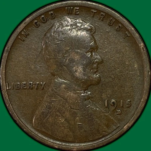 1915-D Lincoln Wheat Cent Fine F Coin, Scratch #34898