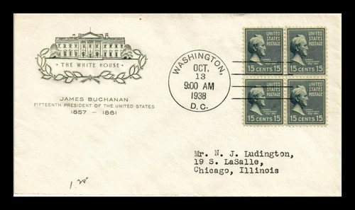 JAMES BUCHANAN PRESIDENTIAL SERIES FDC SCOTT 820 BLOCK OF 4 HF CACHET US COVER