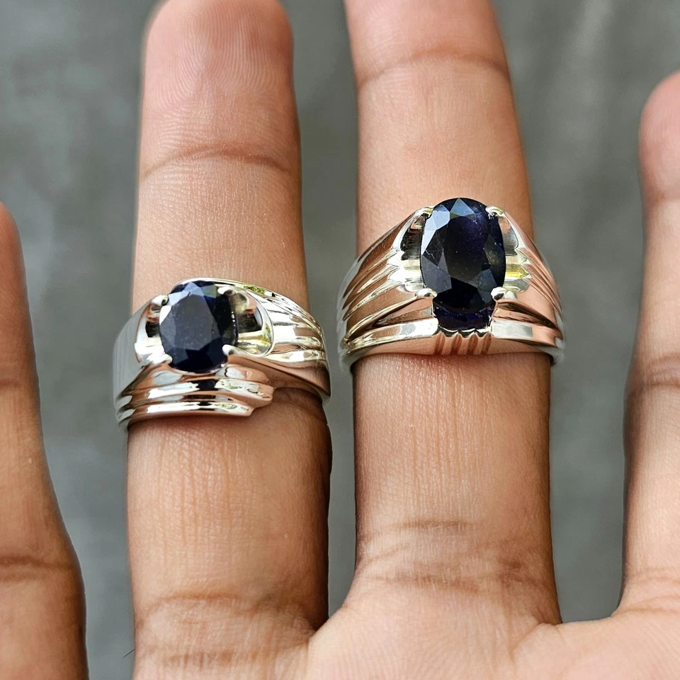 Natural Sapphire Rings For Couple Rings, Sapphire Stone Rings, 925 Silver Neelam - Image 4 of 4