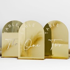 Gold Mirror Arch Wedding Table Numbers 1-20 with Stands, 5x7 Inch Acrylic Arch