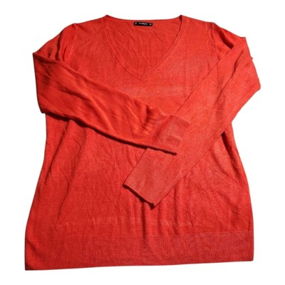 Dunnes Red Orange V-Neck Pullover Sweater Size (US 18) EU46 Lightweight Office