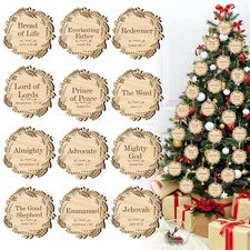 24 Pcs Names of Jesus Ornaments 2.6 Inch Christmas Nativity Round Wood Orname...