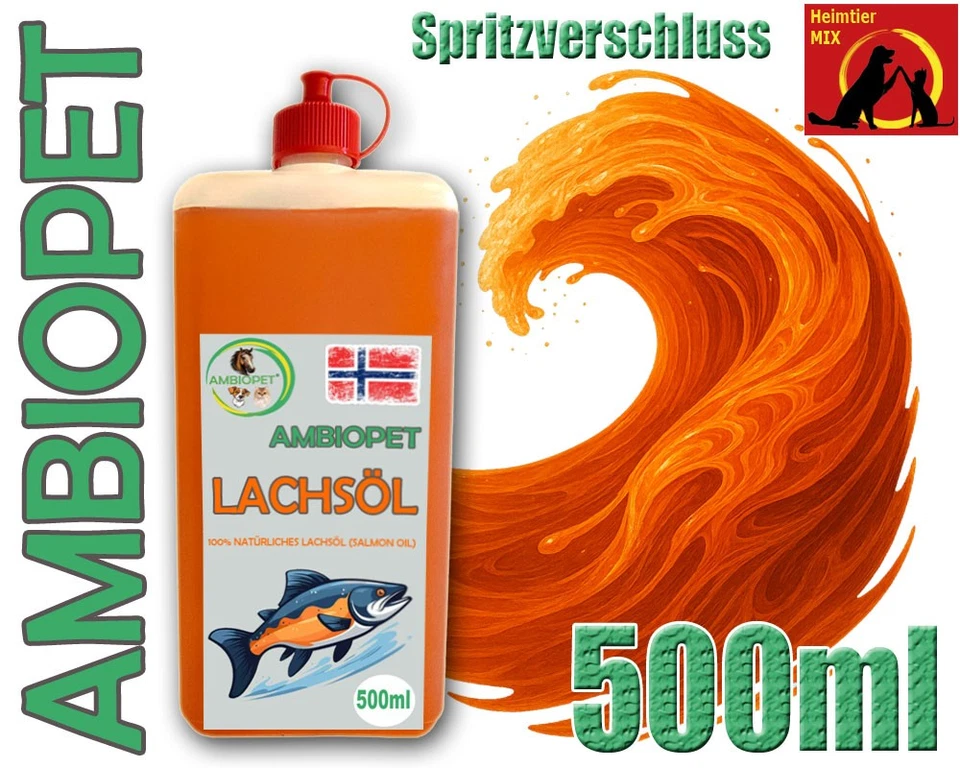 Ambiopet Premium Lachsöl 500ml Fischöl Hund Pferd Katze BARF Omega 3-6 Lachsoil