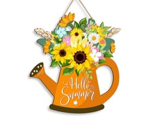 Hello Summer Farmhouse Sunflower Door Sign for Front Door - Welcome Summer Ha...