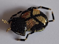 Vintage Käfer-Brosche Pailletten Schwarz-Gold Anstecknadel Geschenk  Chic Edel