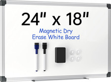 24" X 18" Magnetic Whiteboard for Wall, Dry Erase Board with Silver Frame, Hangi