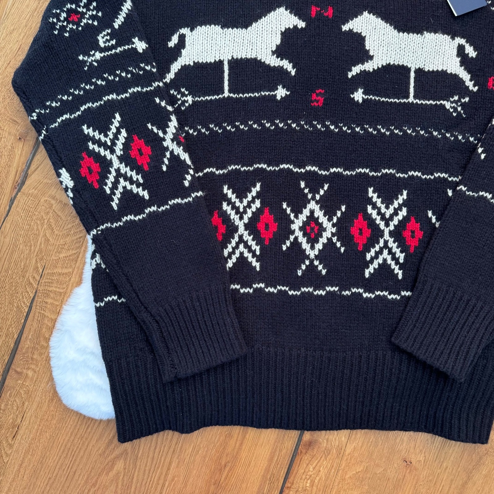 Polo Ralph Lauren Weathervane Fair Isle Horse Black Jumper Sweater size M Medium image 8