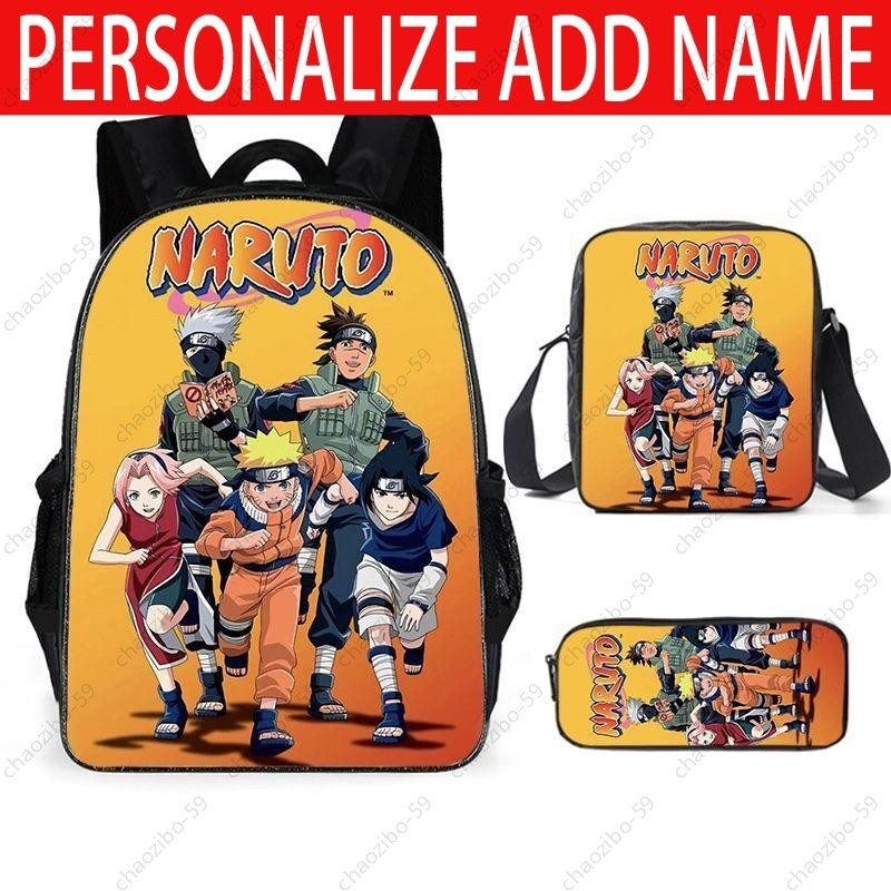 3Pcs/Set 3D Naruto Backpack Pencil Case Lunch Bag Suits New School Travel Bag UK image 9