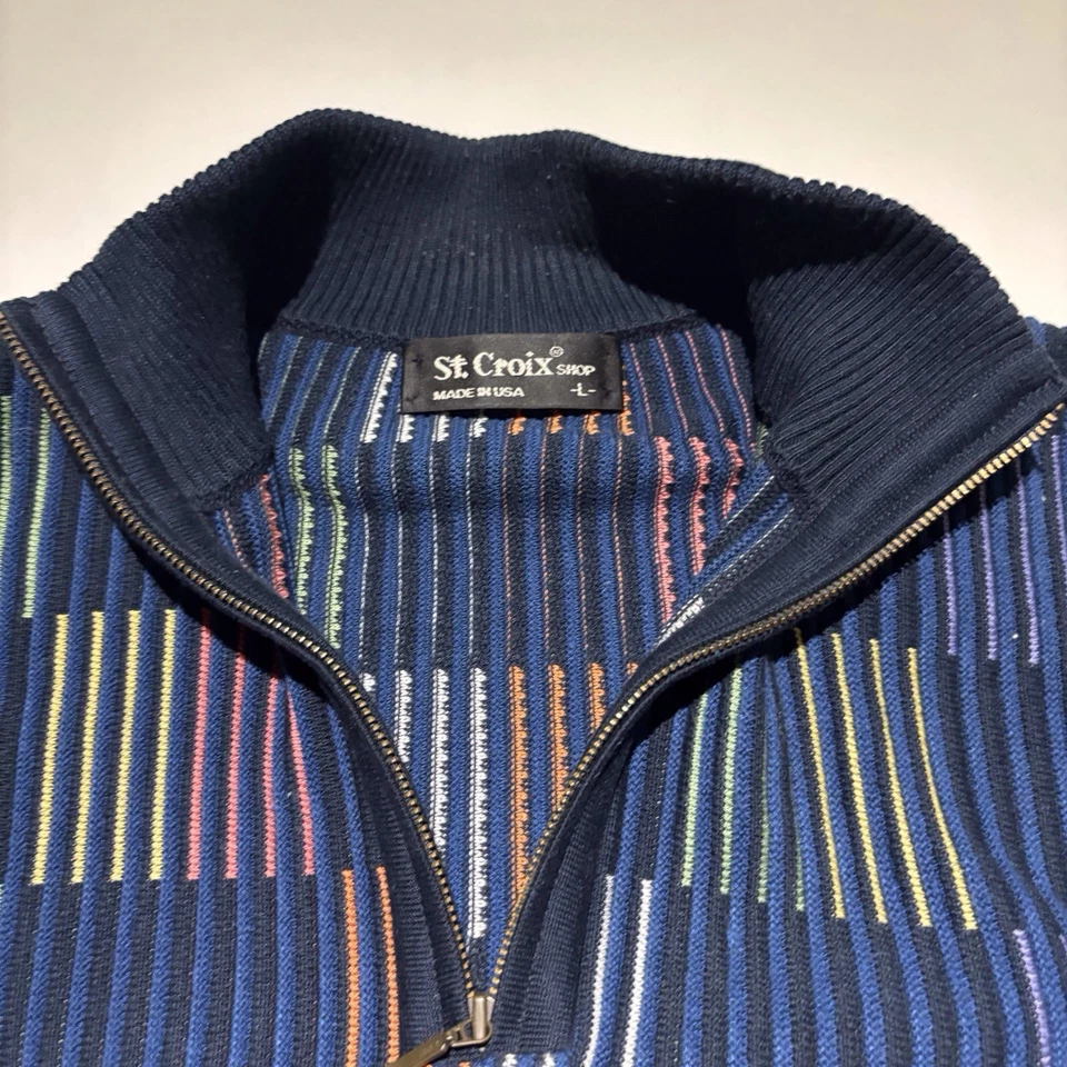 Mens St. Croix Shop 1/4 Zip Sweater Size Large Made In USA Geometric Lines - Image 2 of 4